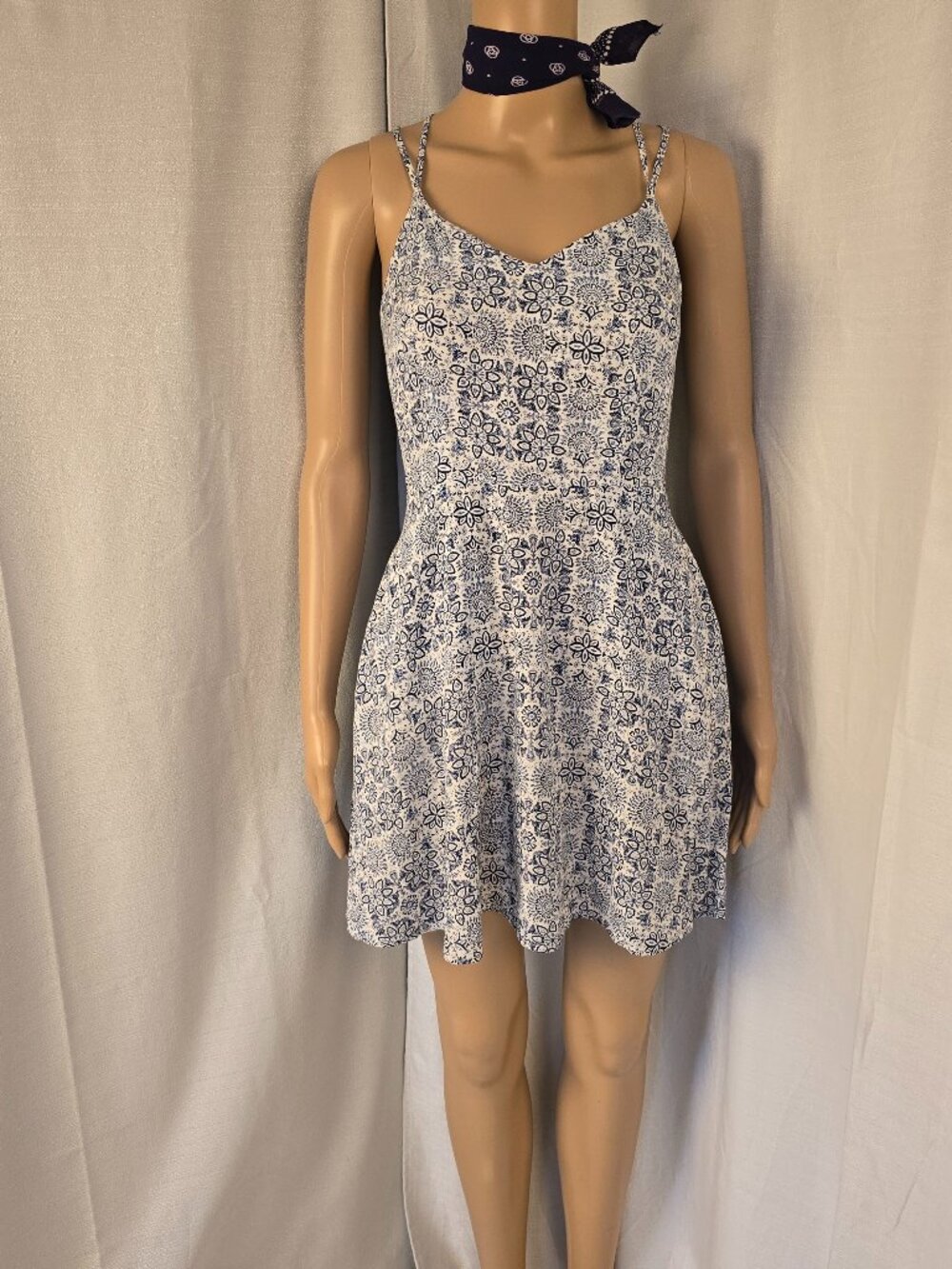 Garage Blue and White Print Summer Dress with Spaghetti Straps Size Small